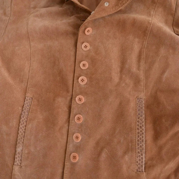 Vintage 100% Leather Suede Brown Button Up Light Jacket Blazer 18 UK - Picture 7 of 12